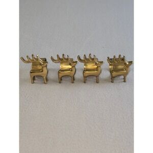 Unbranded Reindeer Napkin Rings Unisex OS Gold Brass Set of 4 Holiday Christmas